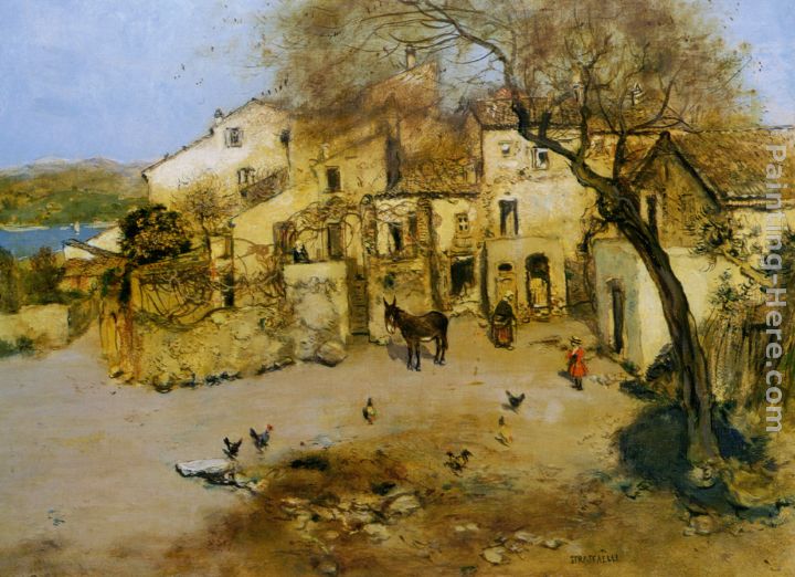 A Mediterranean Courtyard painting - Jean Francois Raffaelli A Mediterranean Courtyard art painting